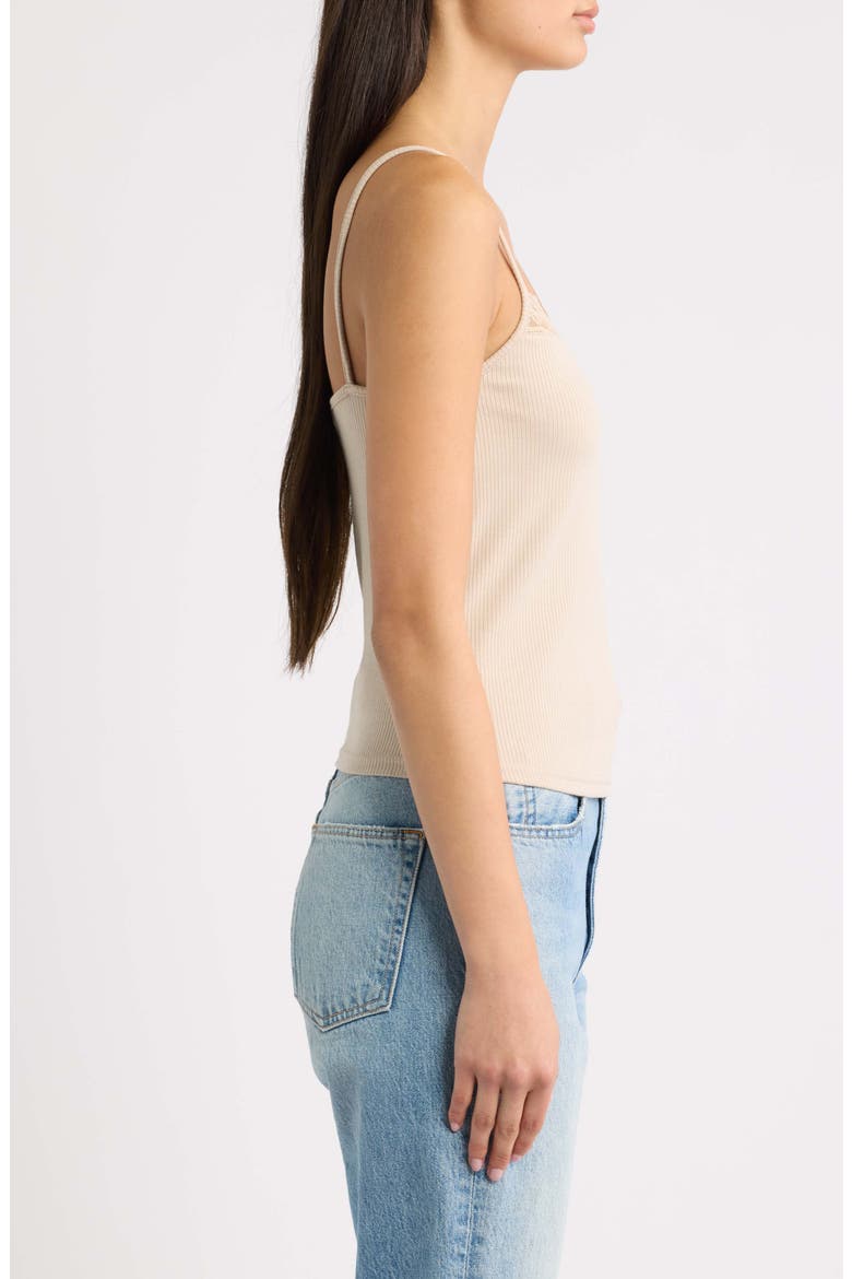 Blondi Lace Trim Ribbed Camisole, Alternate, color, SAND