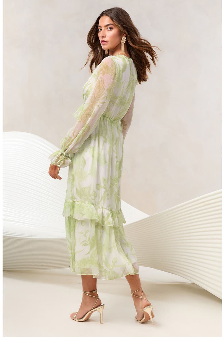 Long Sleeve Floral Print Chiffon Dress, Alternate, color, GREEN