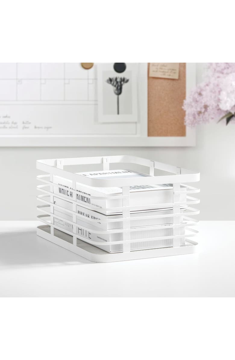 mDesign Metal Pantry Basket with Handles - Set of 2 - Matte White, Alternate, color, Matte White