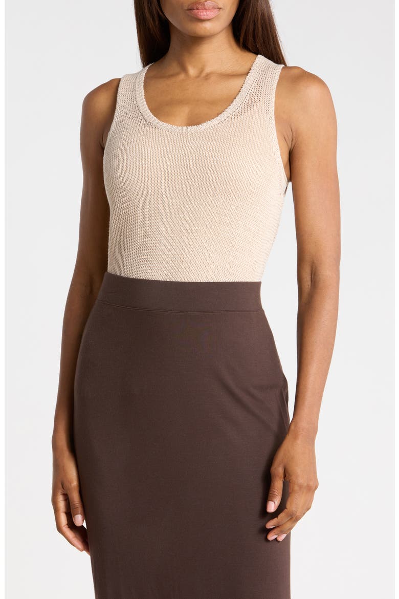 Beachy Linen Open Stitch Tank, Main, color, LIGHT BISCOTTI