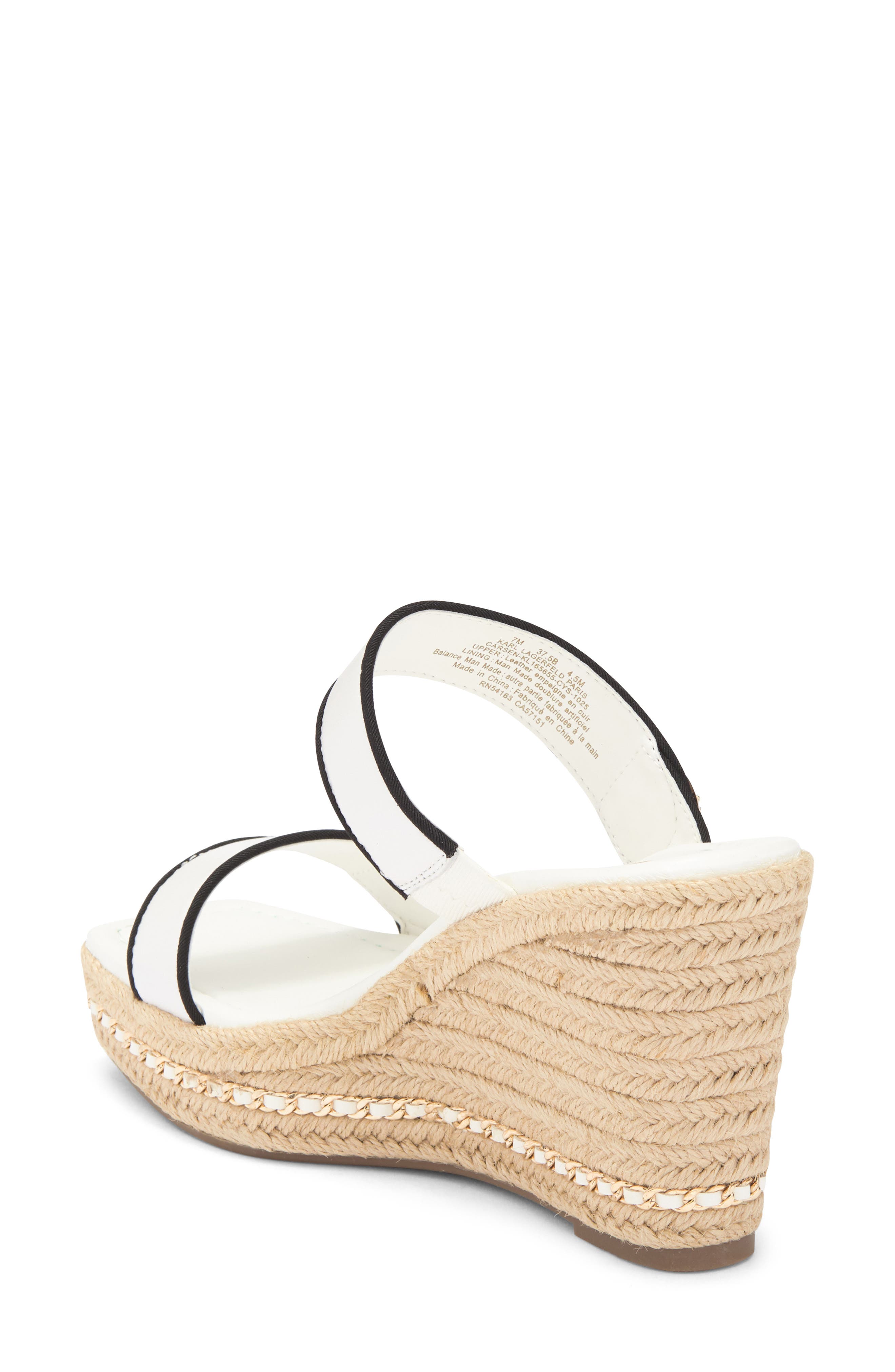 KARL LAGERFELD PARIS Carsen Espadrille Platform Wedge Sandal, Alternate, color, Bright White/ Black