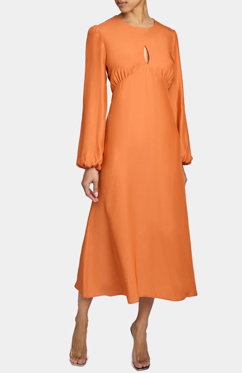 IMANI Long Sleeve Midi Dress in Silk Crepe de Chine