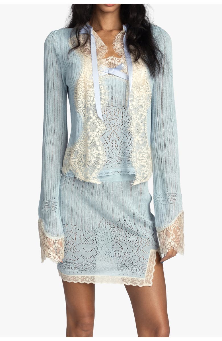 Anna Sui Lingerie Lace Knit Cardigan, Main, color, Sky Blue