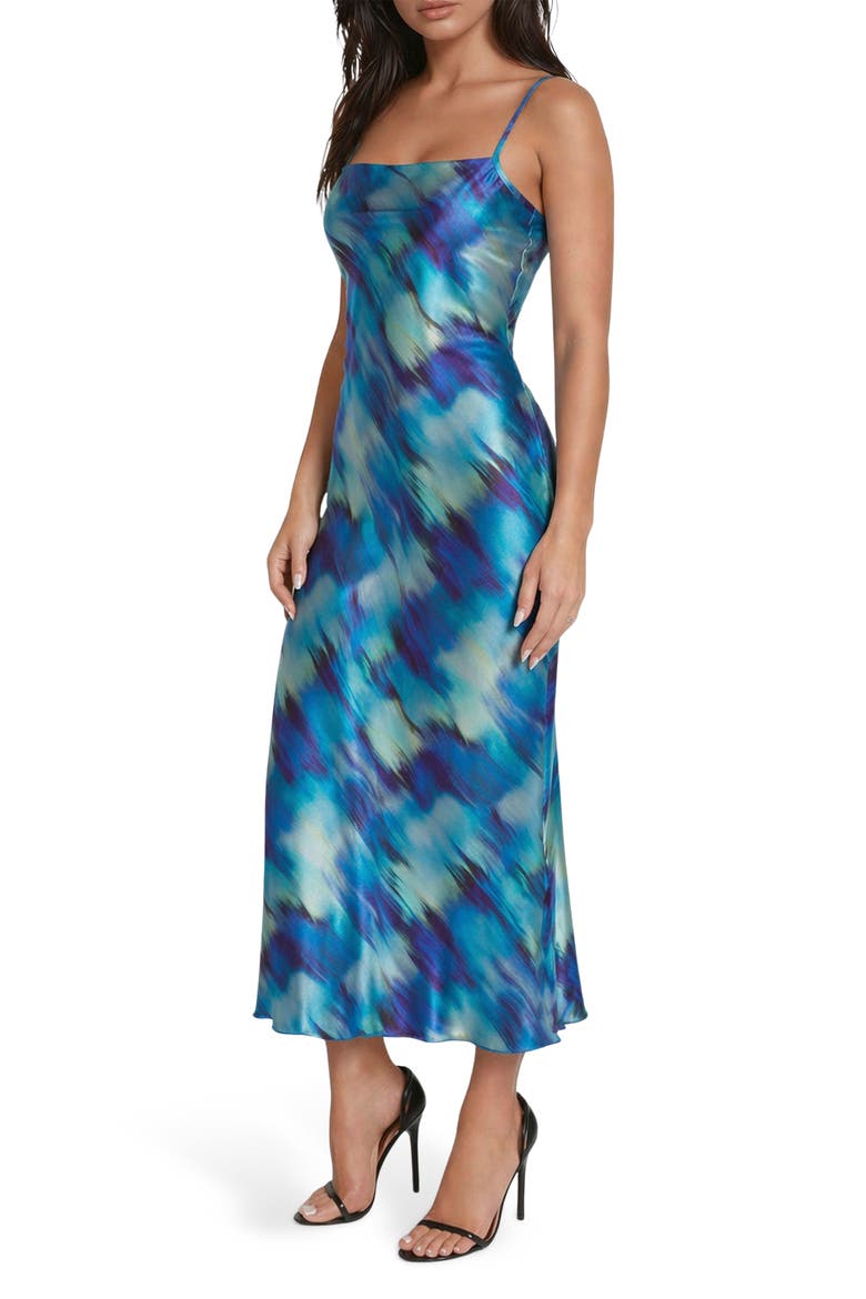 Cowl Neck Satin Slipdress, Alternate, color, BLUE MULTI