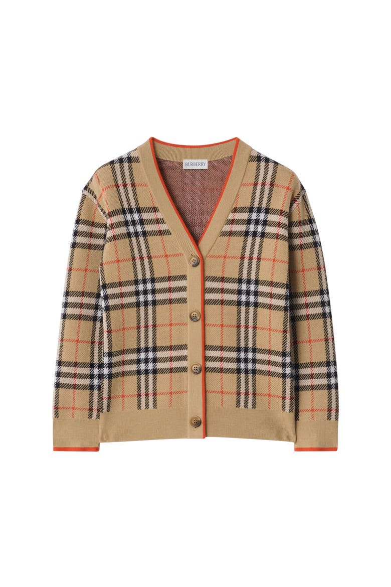 Check Wool Cardigan, Main, color, Sand beige