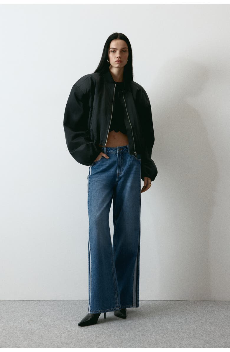 H&M Wide Regular Side-striped Jeans, Alternate, color, Denim Blue/Dark Blue