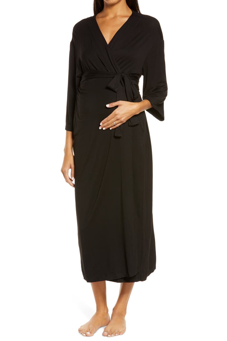 Maternity/Nursing Robe, Main, color, BLACK AND TAN