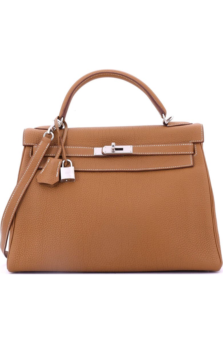 Pre-Owned Hermes Kelly Handbag Brown Togo with Palladium Hardware 32, Main, color, Gold
