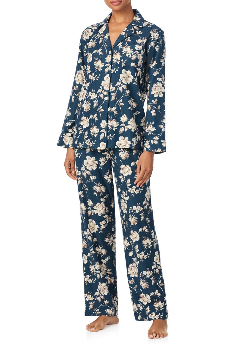 Print Cotton Blend Pajamas, Main, color, BLUE FLORAL