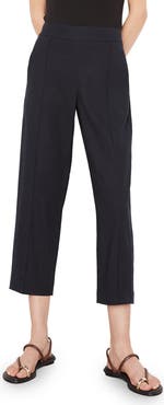 Vince Pintuck Tapered Crop Linen Blend Trousers