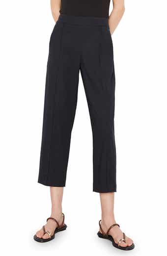 Vince Pintuck Tapered Crop Linen Blend Trousers
