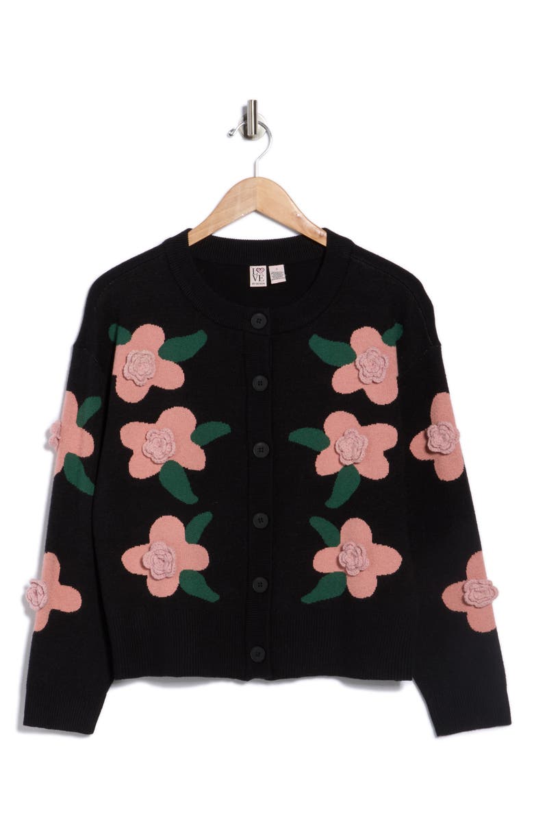 Love By Design 3D Peony Cardigan, Alternate, color, Black/ Coral Haze