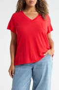 Caslon® Short Sleeve Cotton & Modal V-Neck Pocket T-Shirt