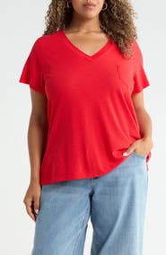 Caslon® Short Sleeve Cotton & Modal V-Neck Pocket T-Shirt