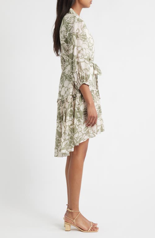 Tahari Asl Print Tie Belt Shirtdress In Brown