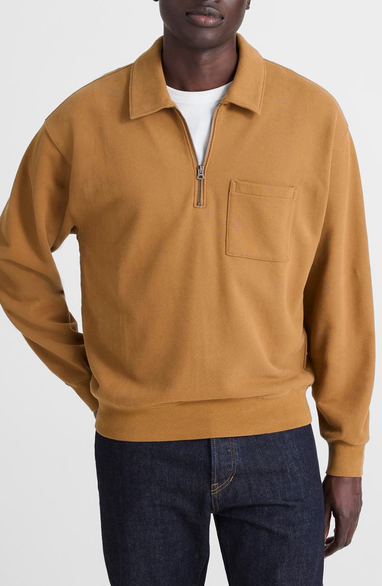 Madewell The McCarren Midweight Quarter Zip Sweatshirt, Main, color, Bronzed Khaki