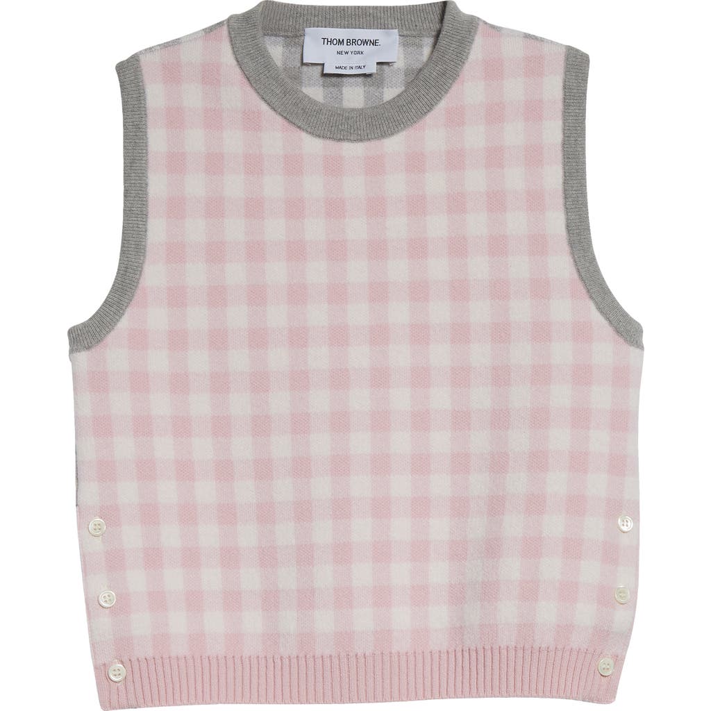 Thom Browne Fun Mix Gingham Check Jacquard Crop Tank Sweater In Pink