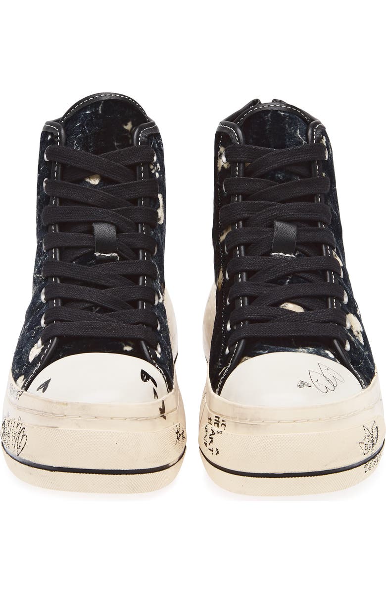 R13 Kurt Platform High Top Sneaker, Alternate, color, Hearts On Black Graffiti