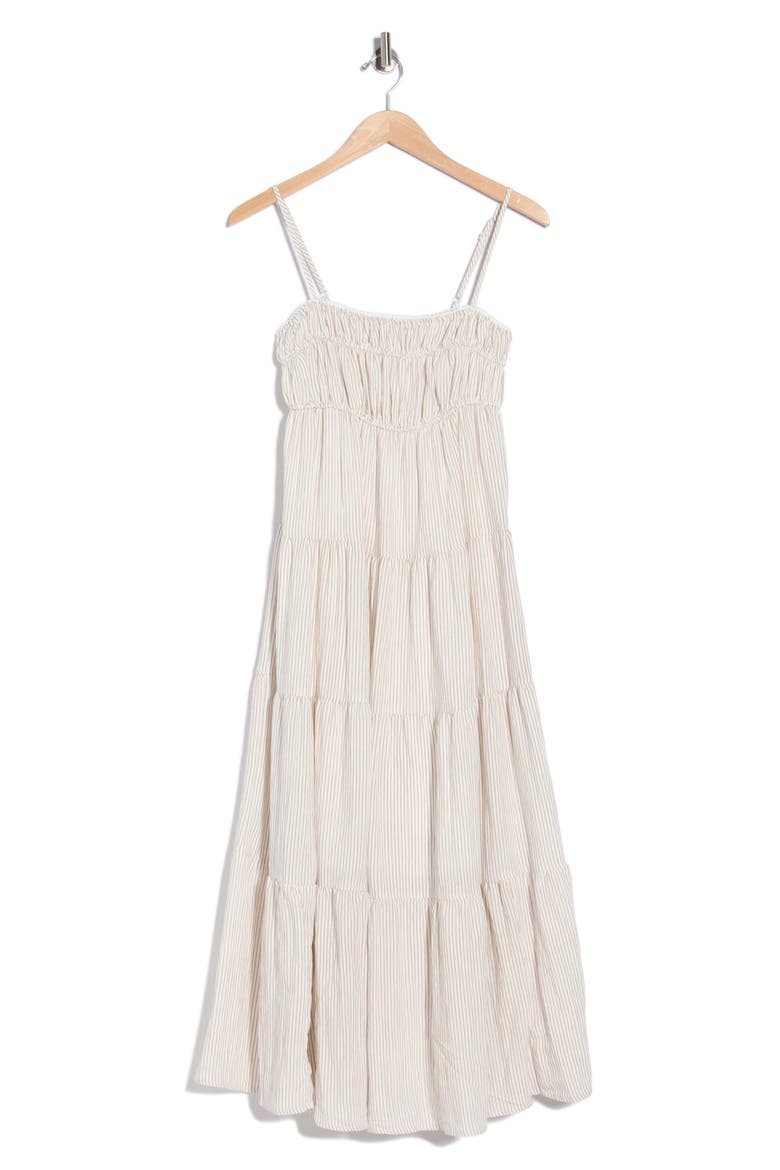 Stripe Tiered Midi Sundress, Alternate, color, MOCHA
