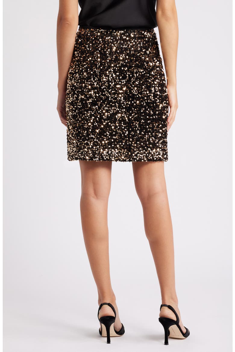 Sequin Pencil Miniskirt, Alternate, color, GOLD BLACK