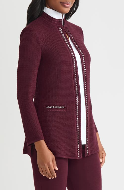 Misook Chain Link Trim Knit Jacket In Red