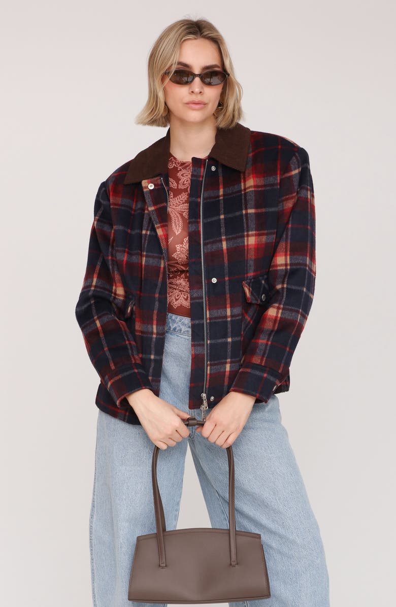 Avec Les Filles Plaid Oversize Bomber Jacket, Alternate, color, Navy-Red Plaid