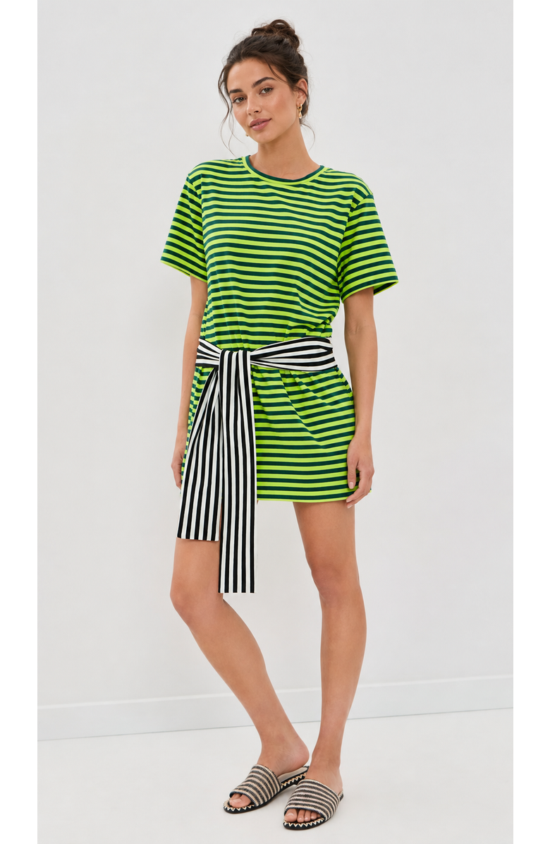 SIMONMILLER Lottie T-Shirt Dress with Tie Waist, Alternate, color, Lime Stripe Combo