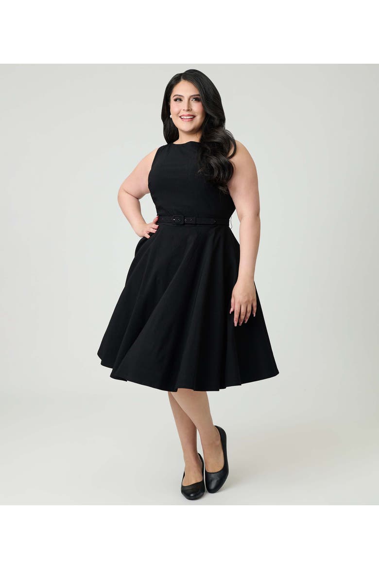 Plus Size Long Sleeve Belted Devon Swing Dress, Main, color, Black Solid