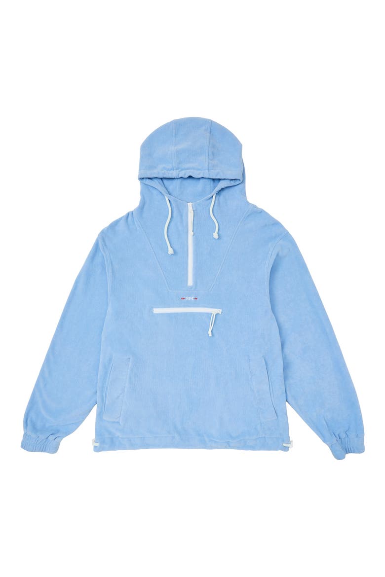 x Byrdie Terry Hood Quarter Zip Pullover, Main, color, SKY BLUE