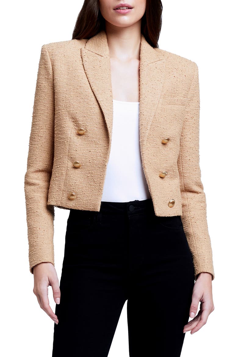 Inez Cotton Blend Crop Blazer, Main, color, ALMOND