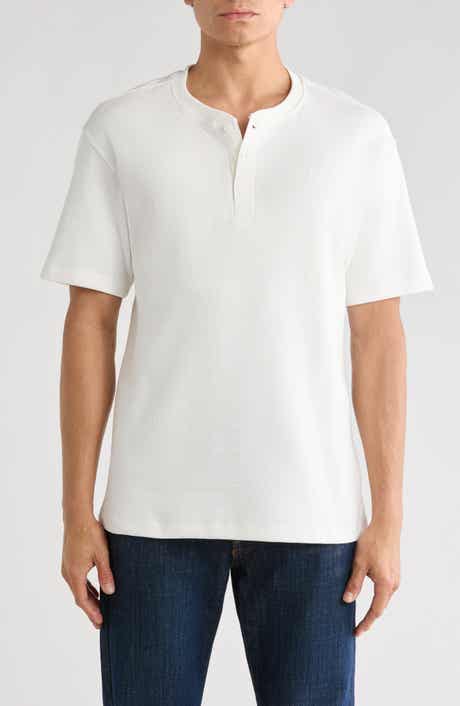 DENIM AND FLOWER Tonal Embroidery Short Sleeve Henley