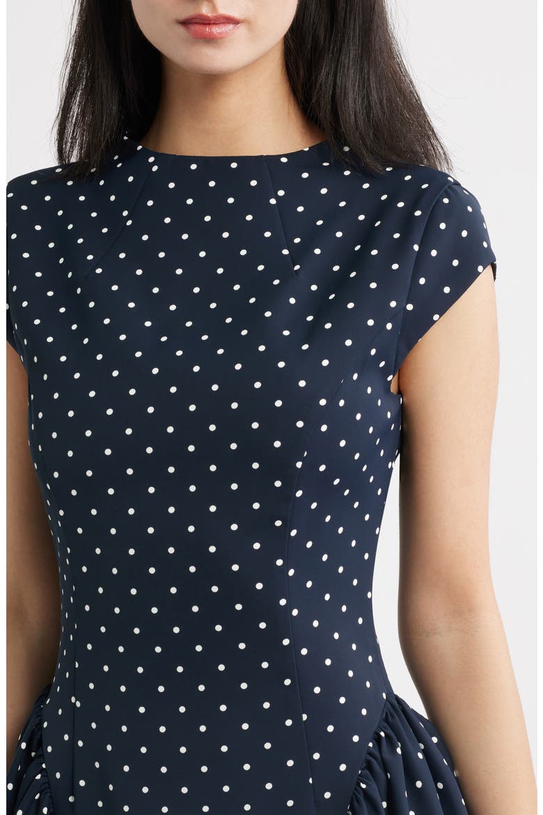 Polka Dot Drop Waist Fit & Flare Midi Dress, Alternate, color, NAVY POLKA DOT