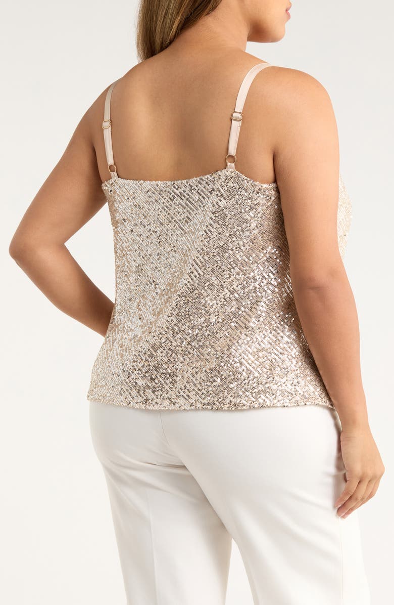 Tahari ASL Sequin Cowl Neck Camisole, Alternate, color, Nude Silver