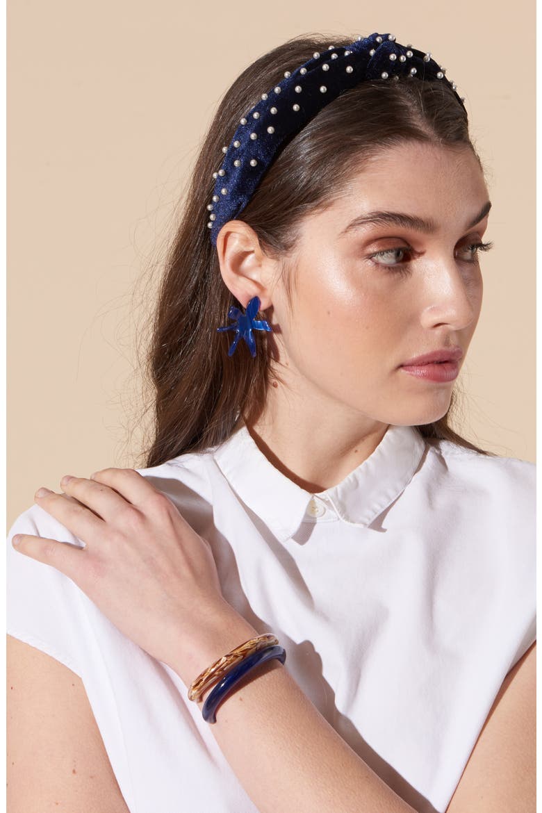 Water Lily Button Earrings, Alternate, color, ROYAL BLUE