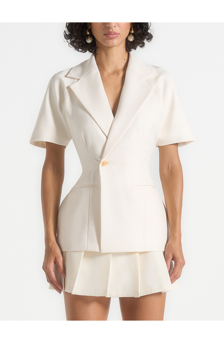 Manière De Voir Malika Double Breasted Short Sleeve Blazer, Alternate, color, Cream