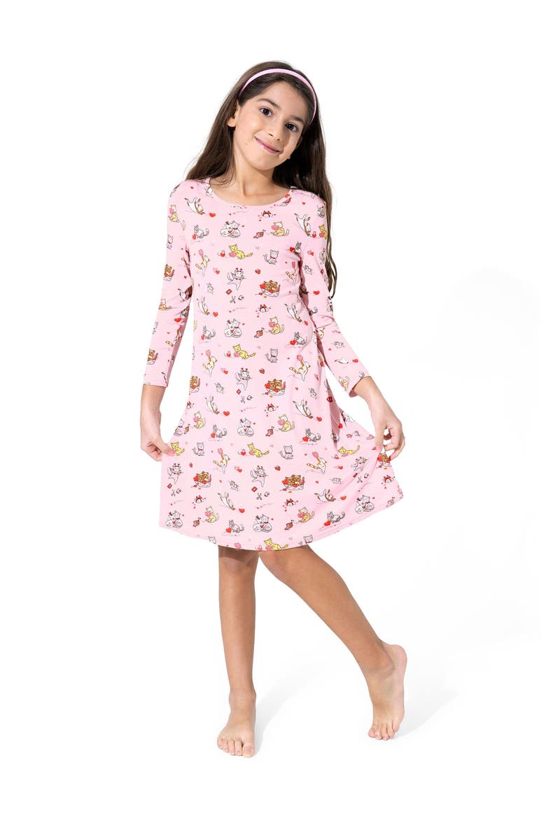 Kids' Love Kittens Long Sleeve Dress, Alternate, color, Love Kittens