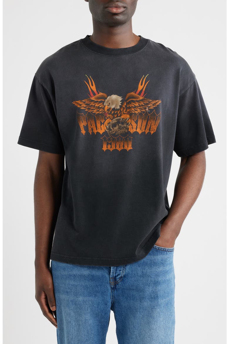 Eagle Skull Cotton Graphic T-Shirt, Main, color, BLACK