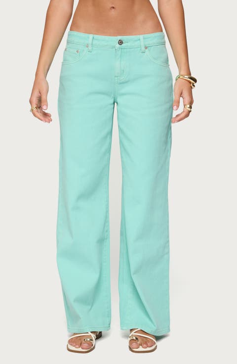 Roman Slouchy Low Rise Wide Leg Jeans (Aqua)