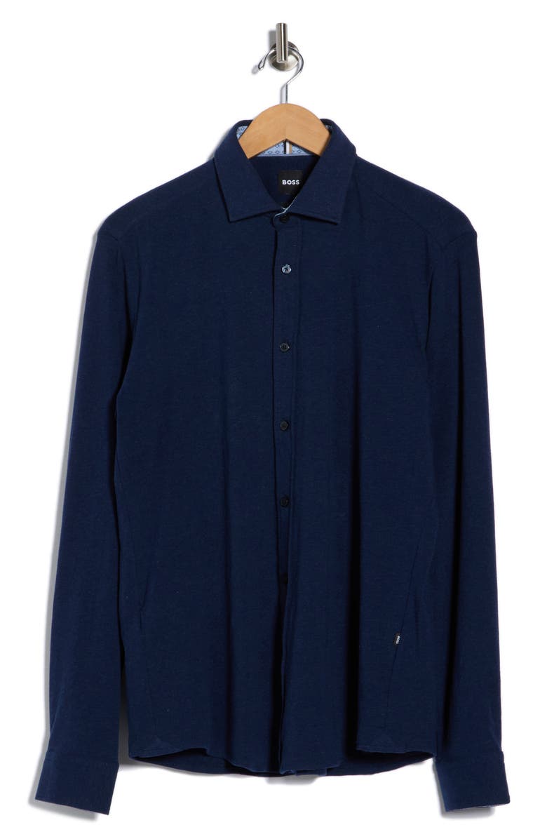 BOSS Roan Slim Fit Stretch Cotton Button-Up Shirt, Alternate, color, Dark Blue