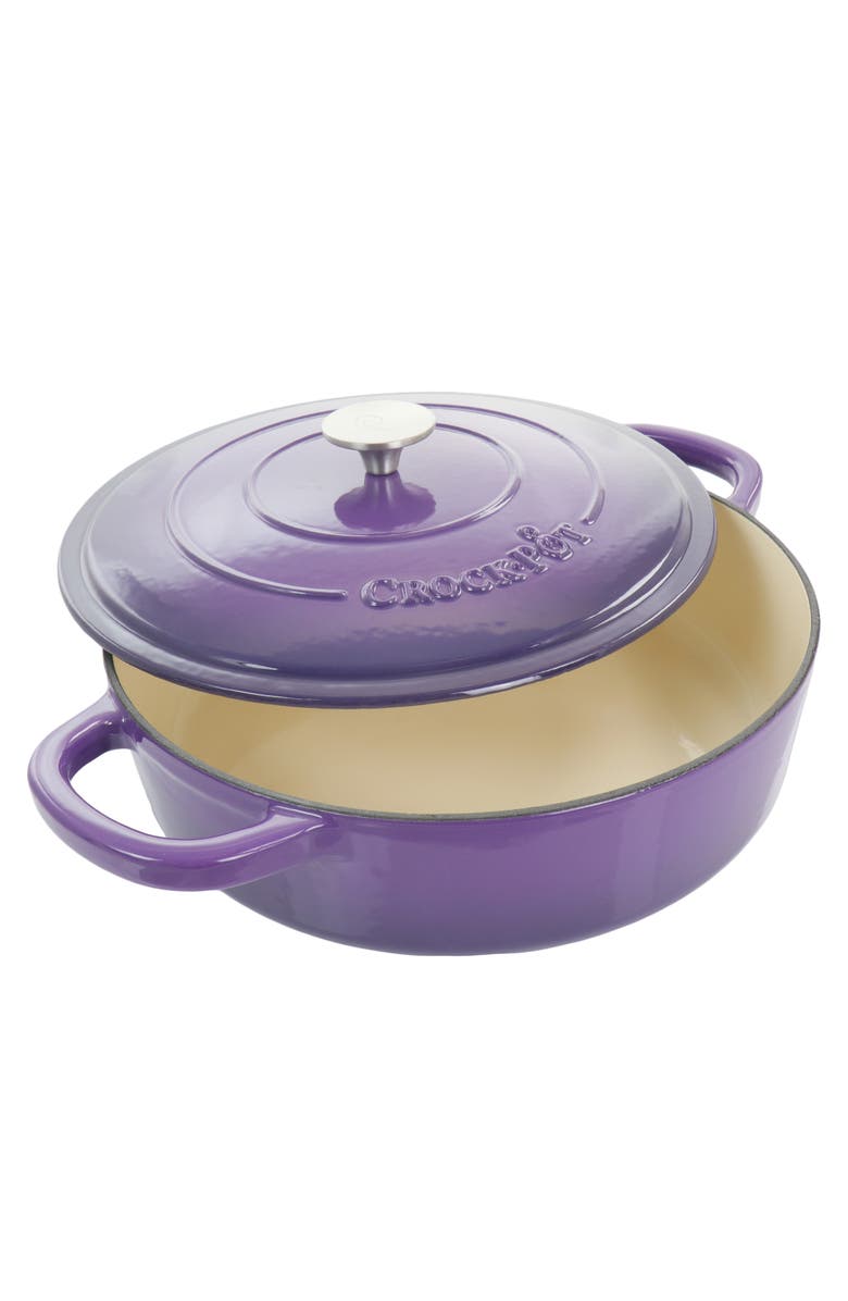 Crock-pot 2 Piece 5 Quart Enameled Cast Iron Braiser with Lid, Alternate, color, Purple