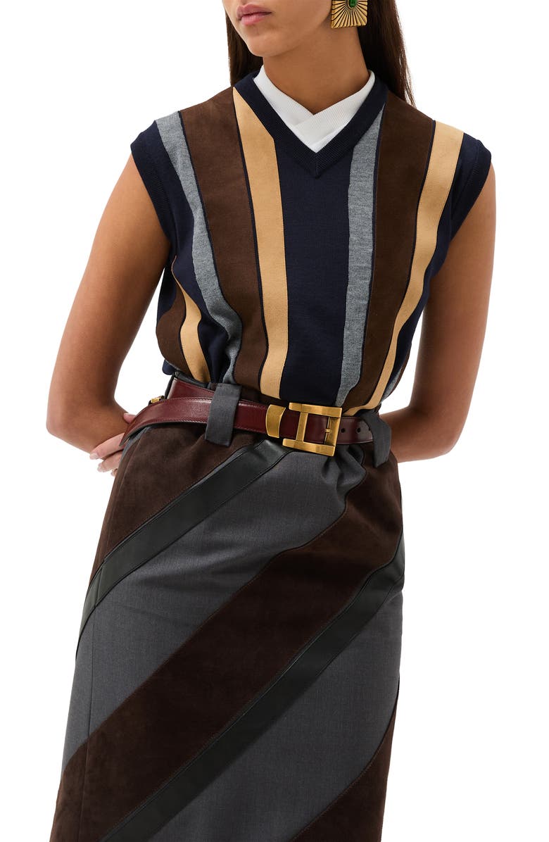 Versace Gender Inclusive Mixed Media Patchwork Sweater Vest, Main, color, Navy