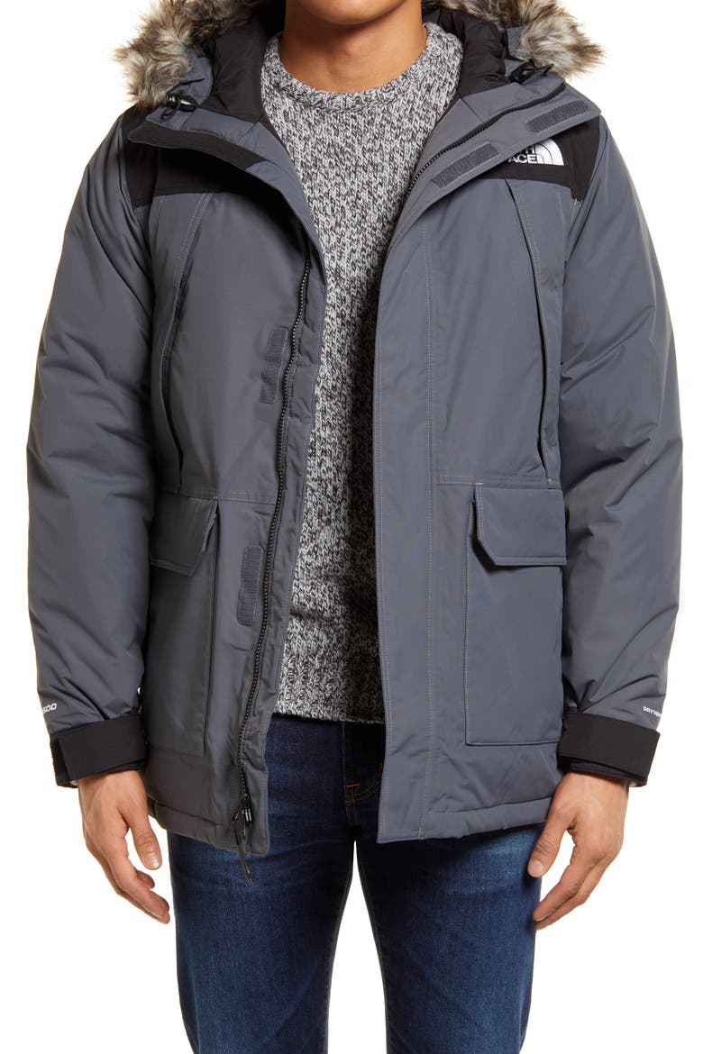 'Mcmurdo Parka II' Waterproof Goose Down Coat with Faux Fur Trim, Main, color, VANADIS GREY