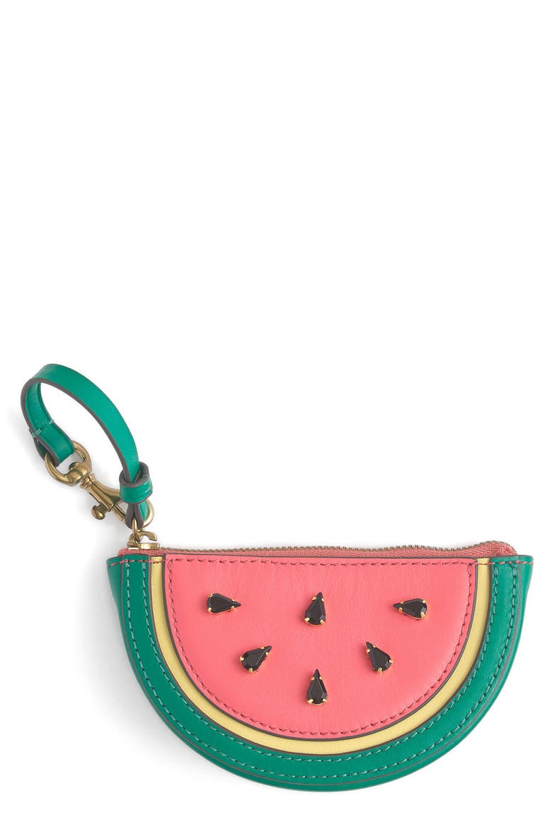Leather Watermelon Coin Purse, Main, color, PAPAYA/ EMERALD/ KIWI