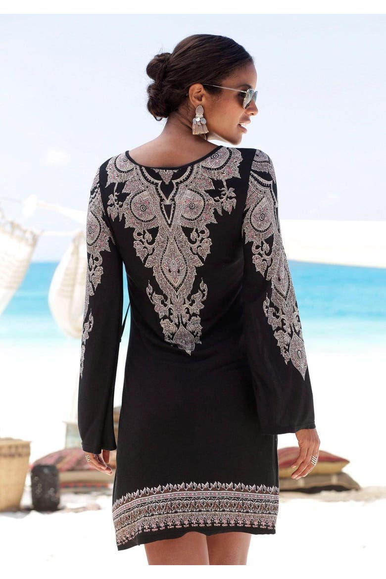 Lace Up Dress, Alternate, color, Black Printed