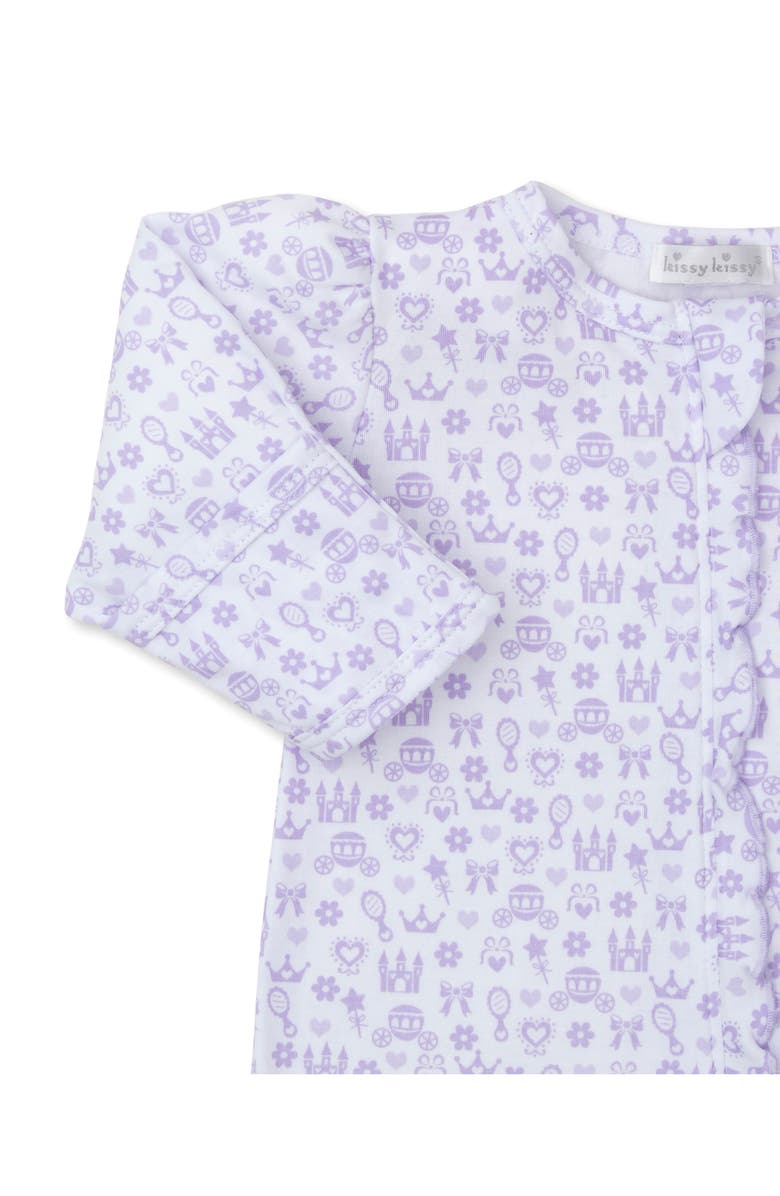 Kissy Kissy Princess Print Pima Cotton Zip Footie, Alternate, color, 