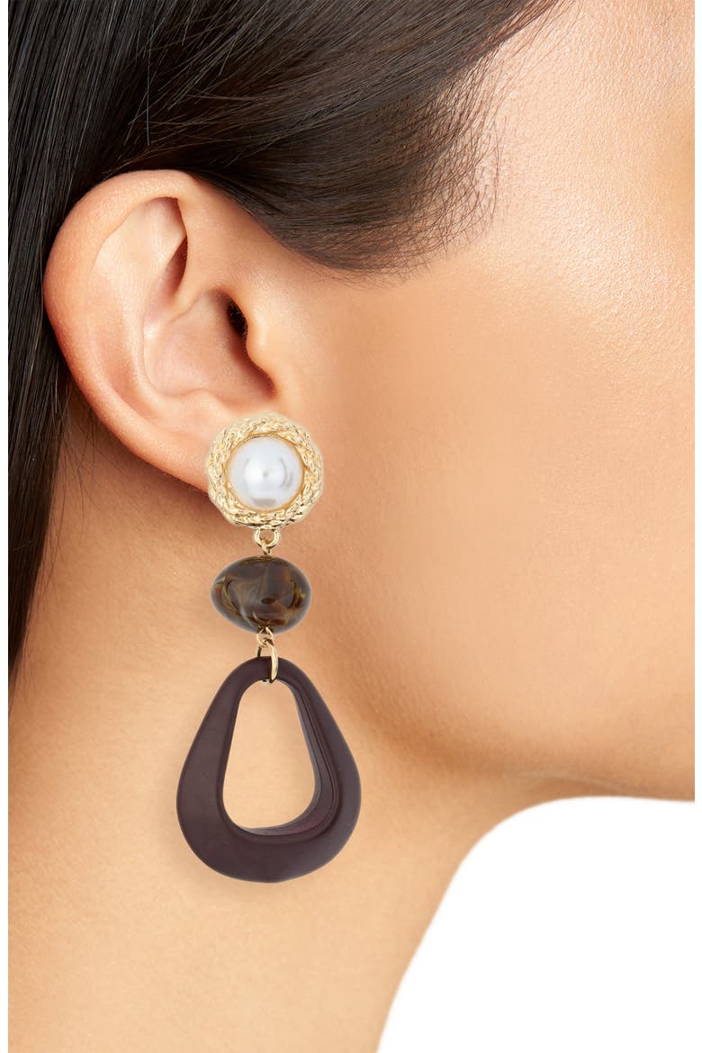 Faux Pearl & Resin Drop Earrings, Alternate, color, NEUTRAL