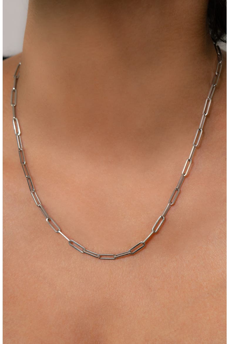 Paper Clip Chain Necklace, Alternate, color, WHITE GOLD
