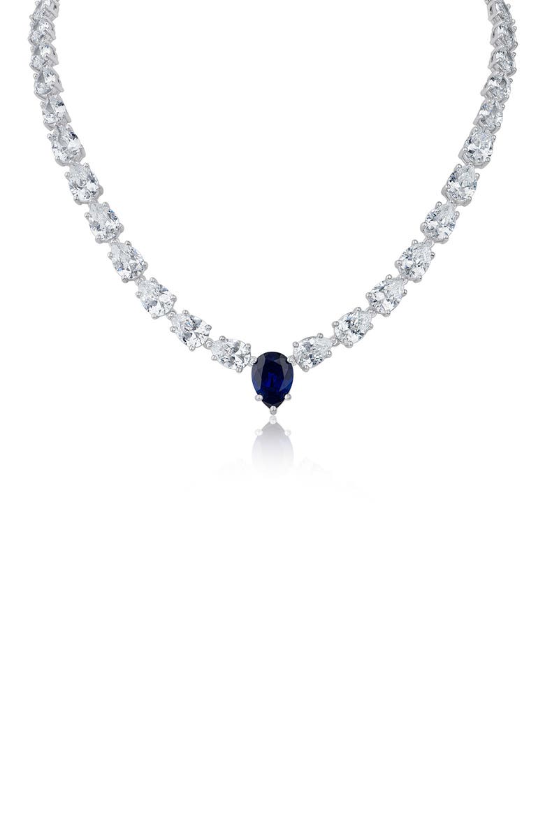 Graduating Pear Cubic Zirconia Necklace, Main, color, BLUE/ SILVER