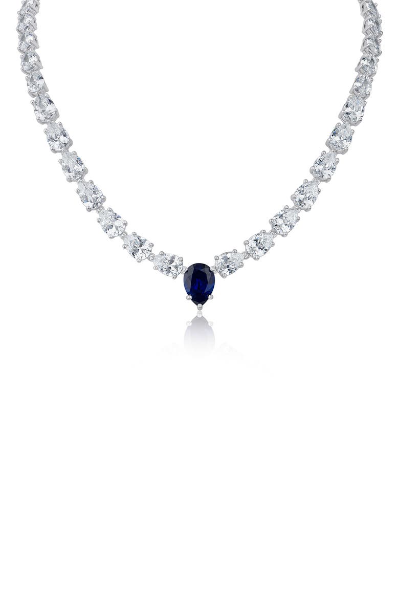 CZ by Kenneth Jay Lane Graduating Pear Cubic Zirconia Necklace, Main, color, Blue/ Silver