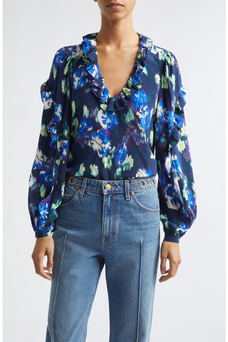 Marguerite Ruffle Silk Top, Main, color, EVENING BLOOM